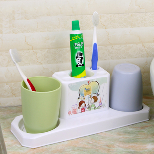 简约创意牙刷架 情侣牙刷洗漱套装座牙具座 塑料漱口杯牙膏架组合