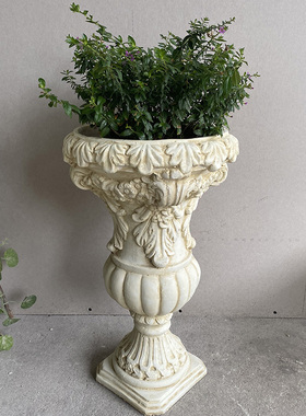 欧式风吉祥花雕庭院大摆件罗马柱