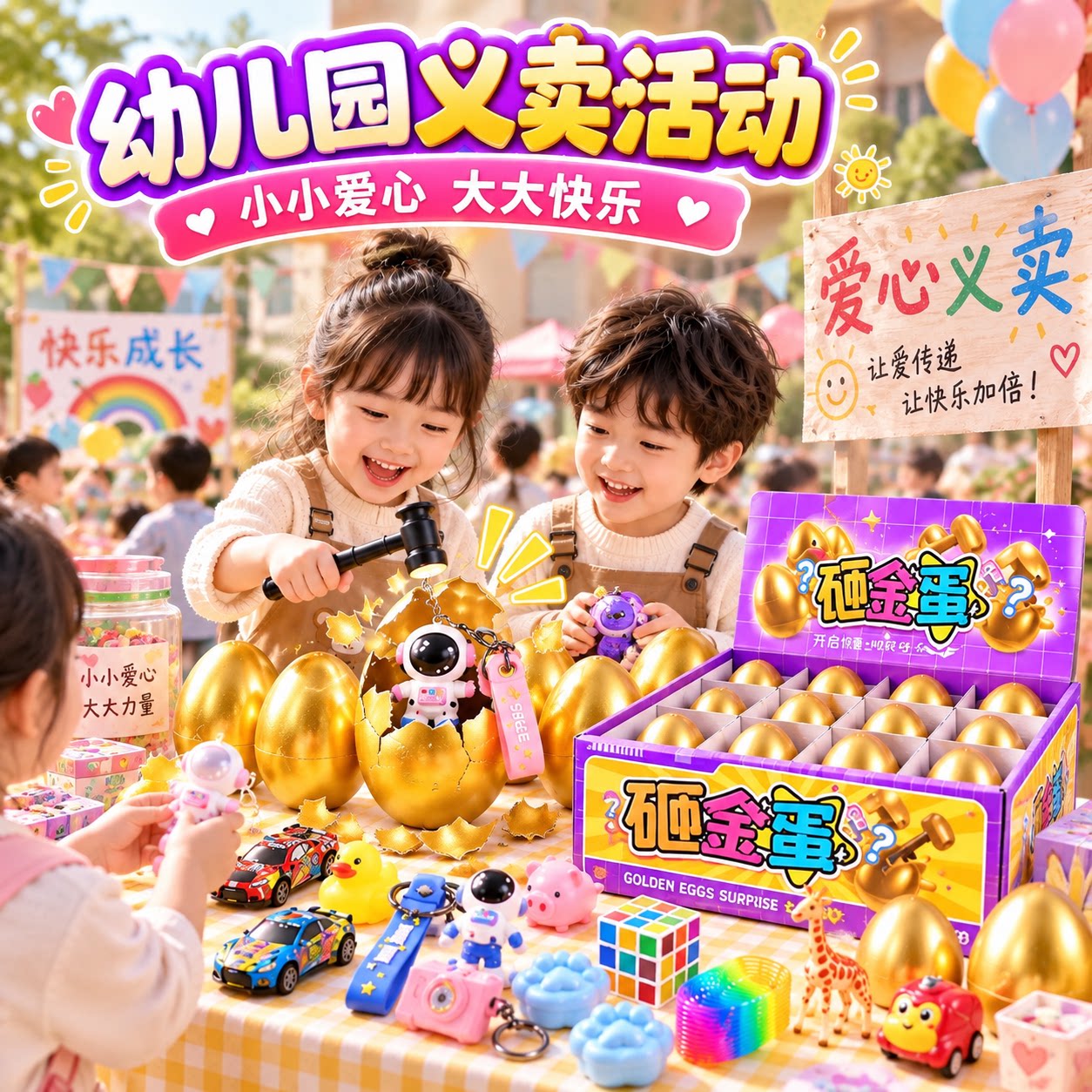 儿童义卖摆摊砸金蛋玩具盲盒图片
