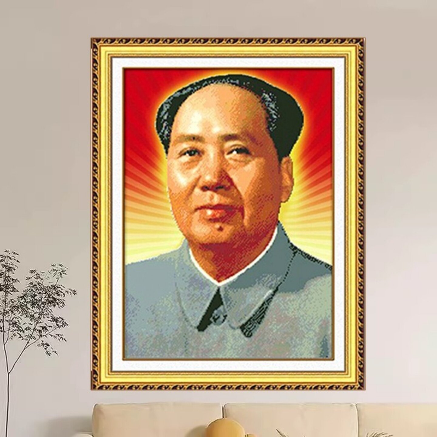 5D背景不绣十字绣毛主席像头像