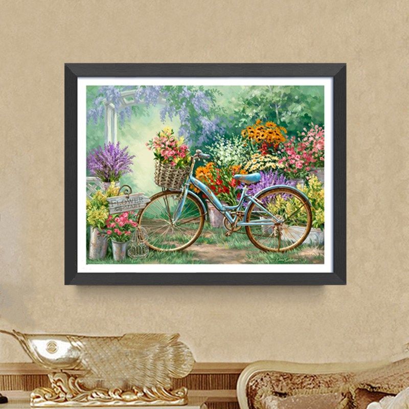 自己绣钻石画满钻浪漫青春的回忆自行车与鲜花十字绣油画2025新款