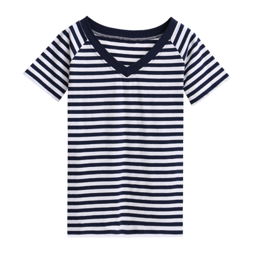 2021 summer Korean New Women's striped V-neck slim and versatile cotton half sleeve short sleeve T-shirt