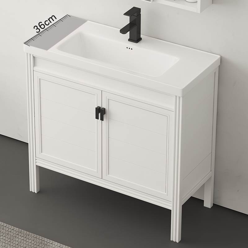 北欧白色浴室柜组合落地式卫生间洗手盆小户型太空铝洗漱台宽36CM