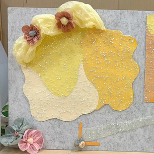 幼儿园黄色主题文化墙边框布置装饰雪点纱环创材料班级教室黑板报