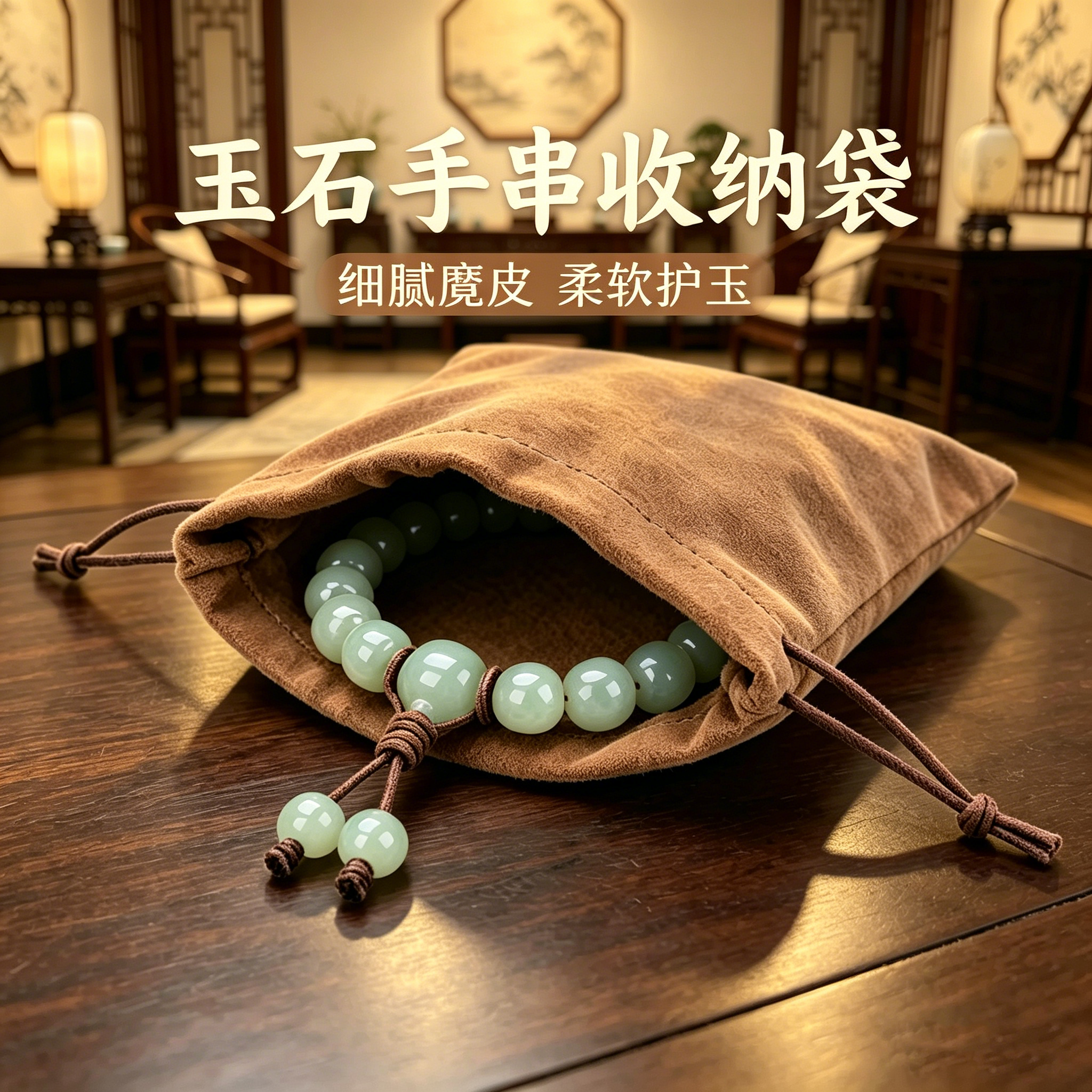 玉石手串收纳袋和田玉吊坠手镯玉牌麂皮布收纳玉器专用收藏储物袋