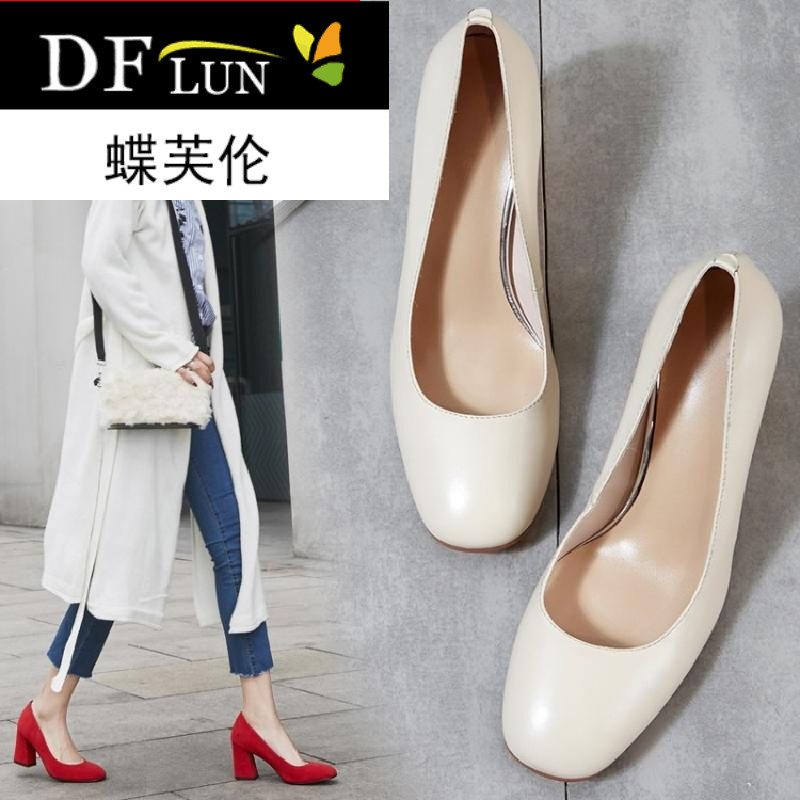 夏款夏季新款单鞋2018女真皮方头方根高跟鞋公主时尚韩版百