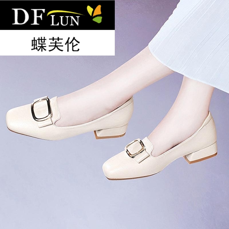 方口鞋女士2018新款韩版百搭方根单鞋粗跟2018中跟船鞋春秋季