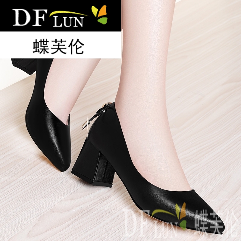 2018夏季韩版新款浅口尖头女高跟鞋时尚百搭蝴蝶结方根单鞋