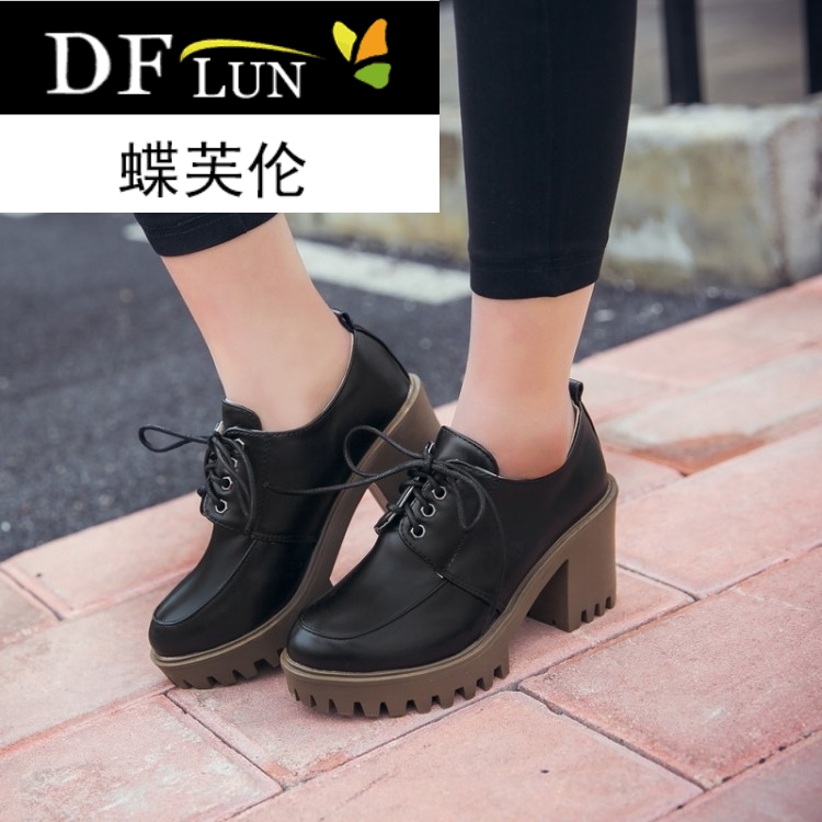 DFULUN口粗跟单鞋女高跟鞋低帮鞋皮鞋方根女高跟鞋女高跟bec