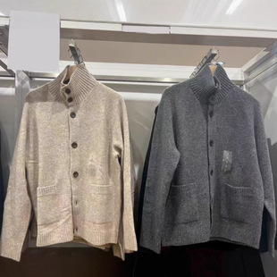 日系男女同款舒芙蕾针织开衫毛衣宽松纽扣立领毛衫外套秋冬480023