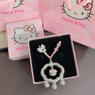 999足银平安锁项链女纯银hellokitty凯蒂猫银锁KT猫吊坠生日礼物