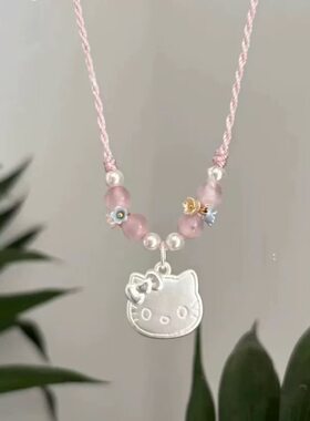 足银999hellokitty猫吊坠纯银项链女童锁骨链送女友闺蜜生日礼物