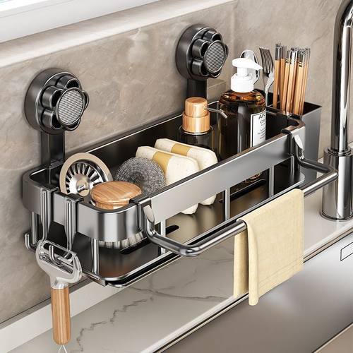 抹布架厨房免打孔家用水槽置物架壁挂式水龙头沥水篮海绵收纳架子