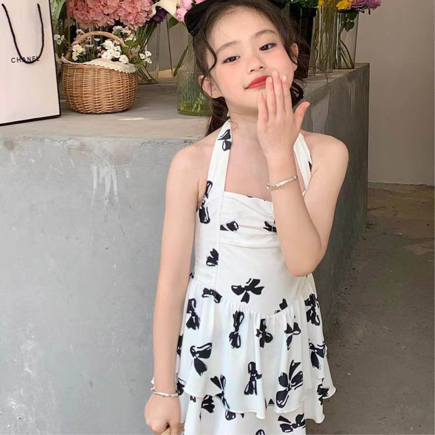 女童夏季超仙挂脖玩水度假泳衣中童女孩森系比基尼泳装儿童游泳服