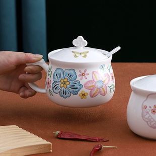 大号600ml陶瓷调味罐厨房辣椒油罐耐高温带手柄调料罐单个辣椒罐