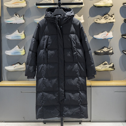 李宁保暖连帽长款女子羽绒服