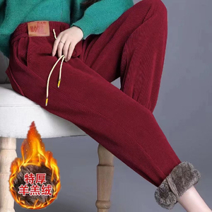 雪尼尔加绒运动裤女秋冬休闲束脚卫裤冬季羊羔绒裤子保暖哈伦女裤