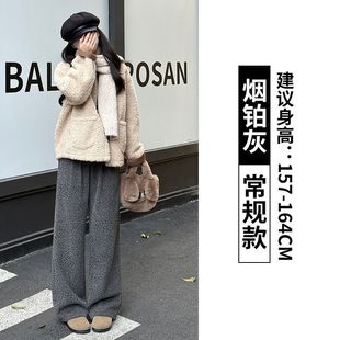 特厚羊羔绒亮丝雪尼尔阔腿裤女冬季加厚绒休闲裤遮肉保暖加绒裤子