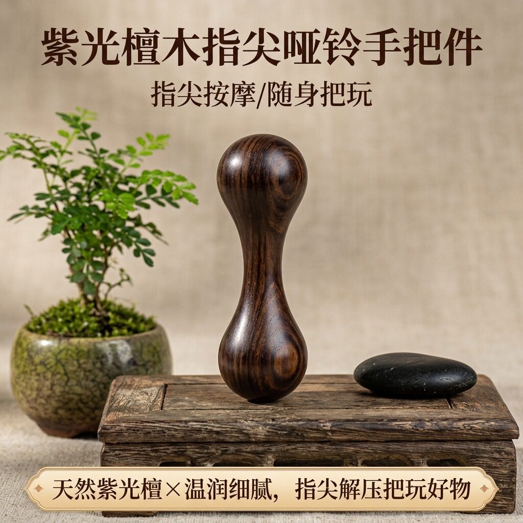 紫光檀木指尖哑铃手把件绕指柔按摩工具锻炼手指随身把玩木工艺品