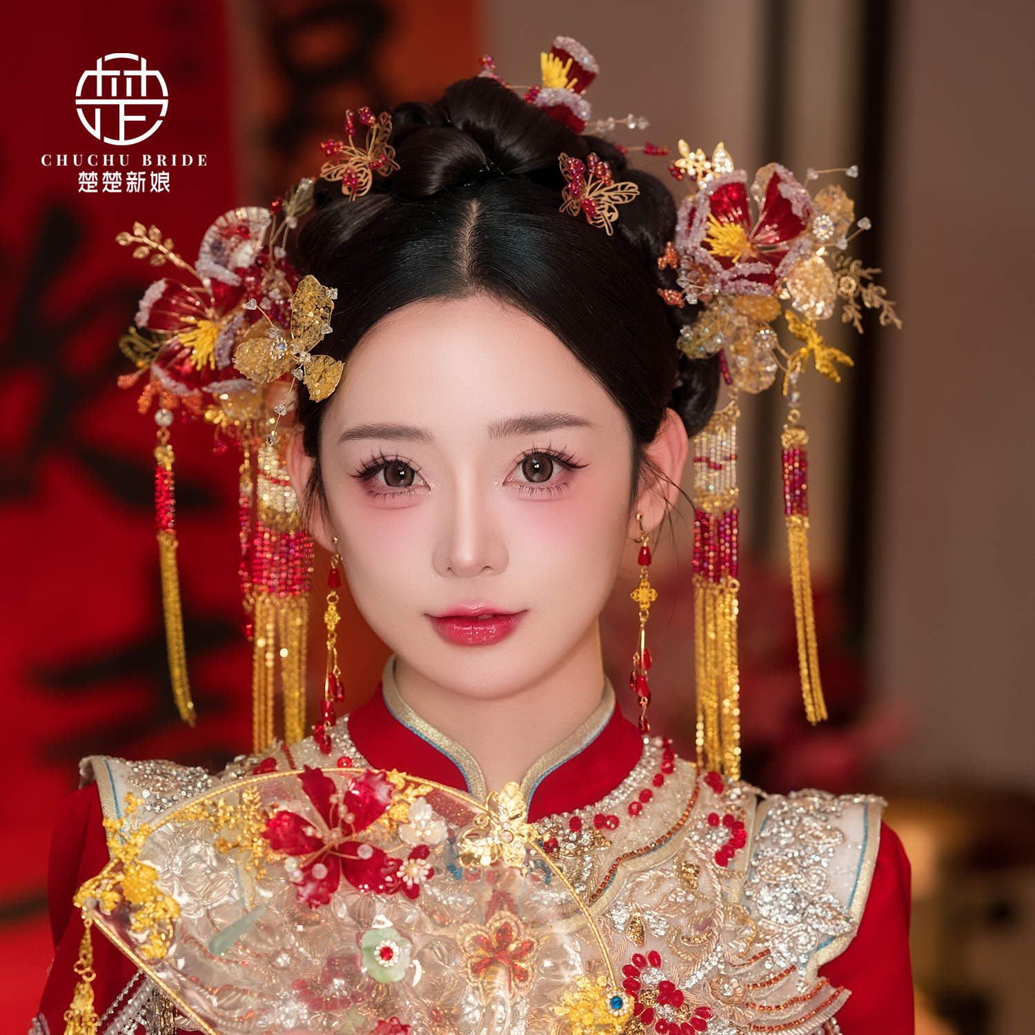 楚楚新娘中式红色系古装发饰