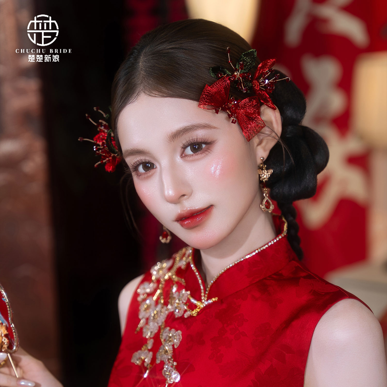新中式手工水晶花钗新娘头饰