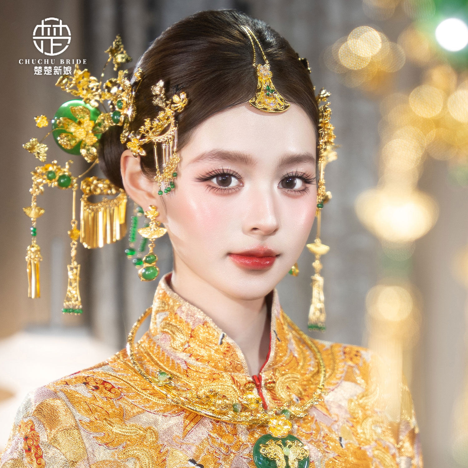 新中式龙凤褂新娘流苏发饰套装