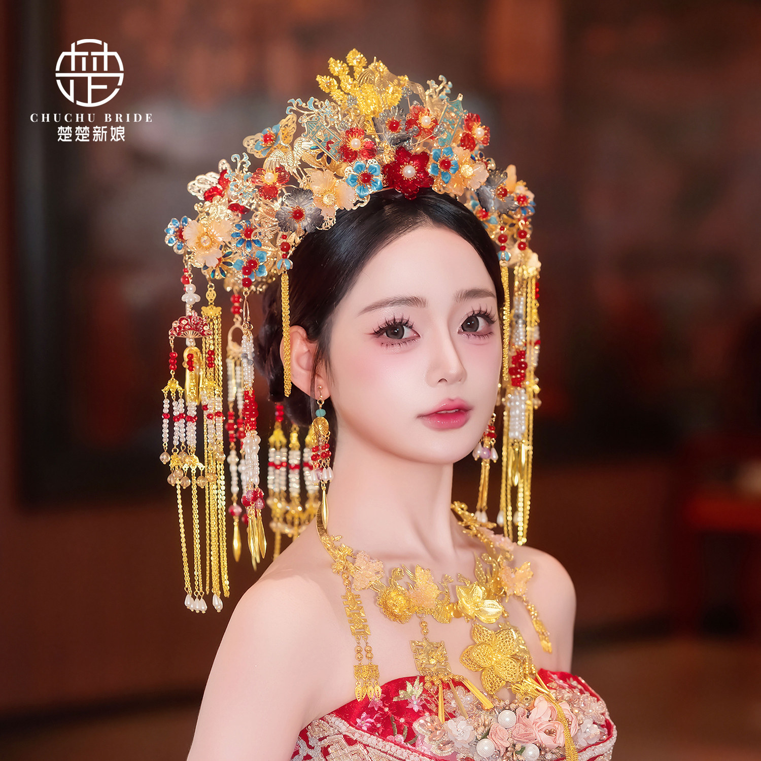 新娘头饰古装龙凤褂宫廷婚礼发饰品气大凤冠发饰秀禾服发饰汉服冠