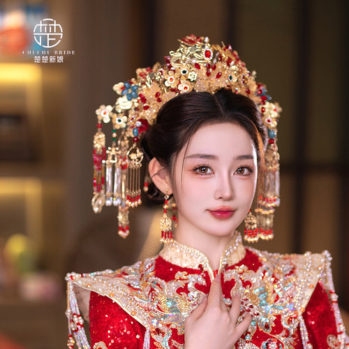 新娘头饰新中式金红色奢华凤冠