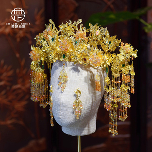 新娘中式金色爆款高级感凤冠带流苏宫廷华丽大气秀禾国风结婚头饰