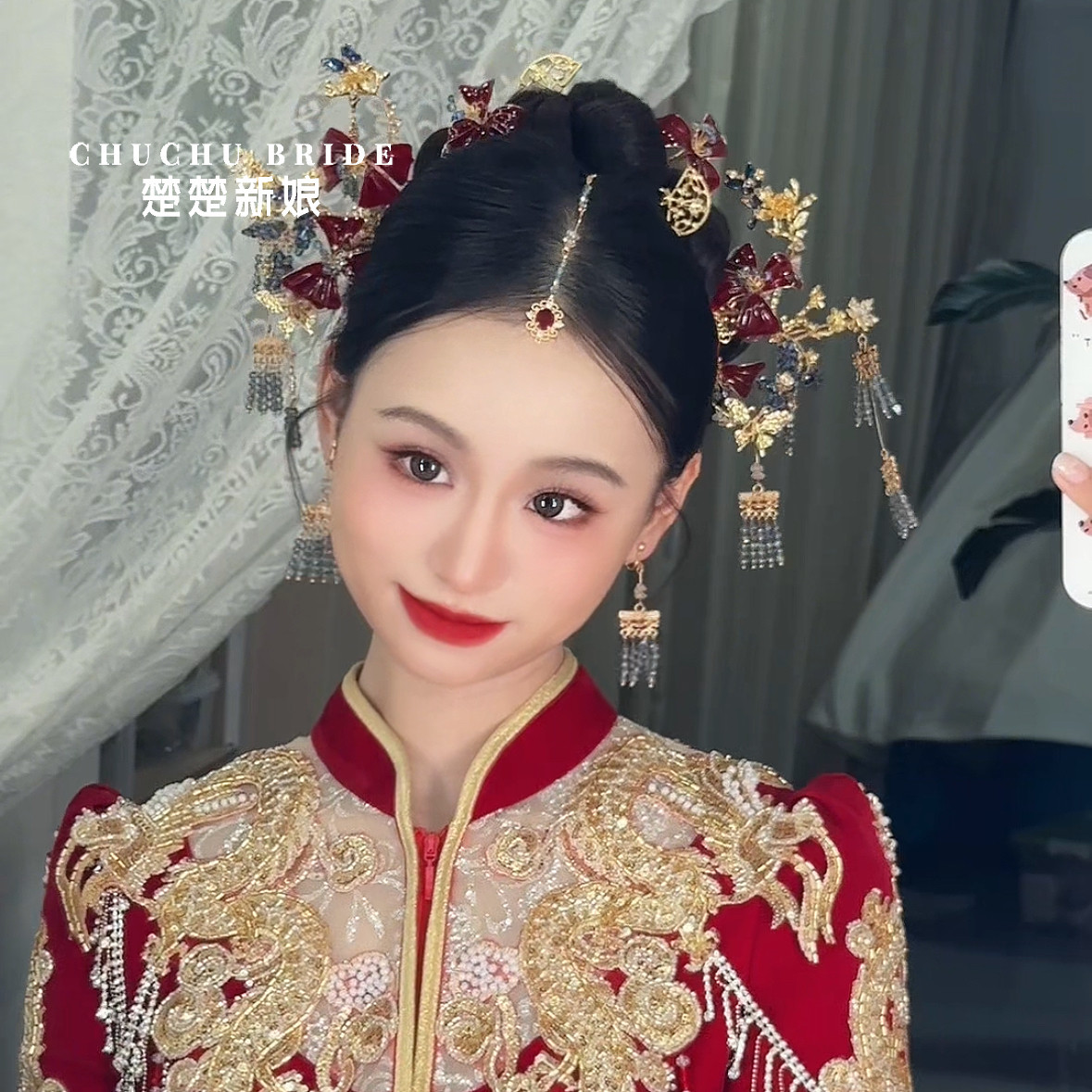 楚楚新娘原创手作款水凝滴胶花发簪发饰秀禾服汉服盘发配饰婚礼款