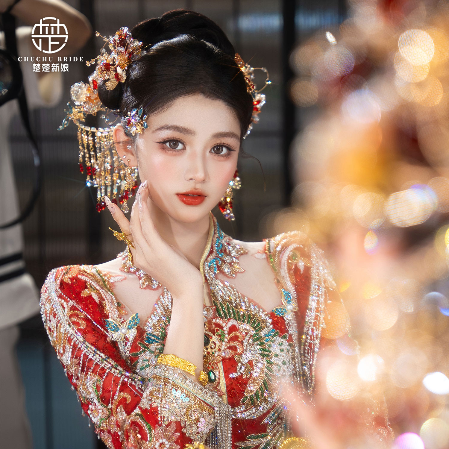 新娘婚礼秀禾头饰新款高级感古风新娘发饰秀禾服婚纱礼服头饰配饰