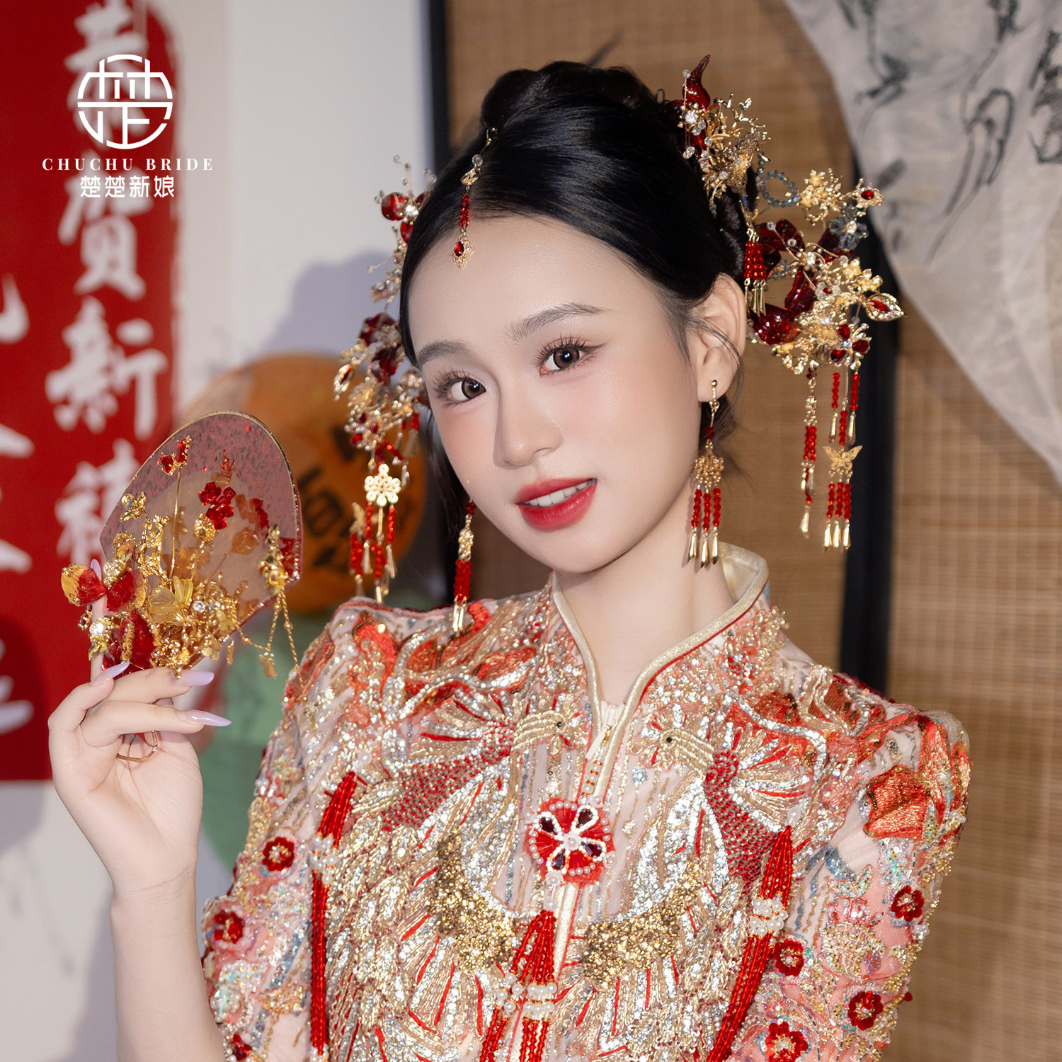 楚楚新娘原创手作款新娘头饰古典流苏簪子秀禾服龙凤褂结婚发饰品