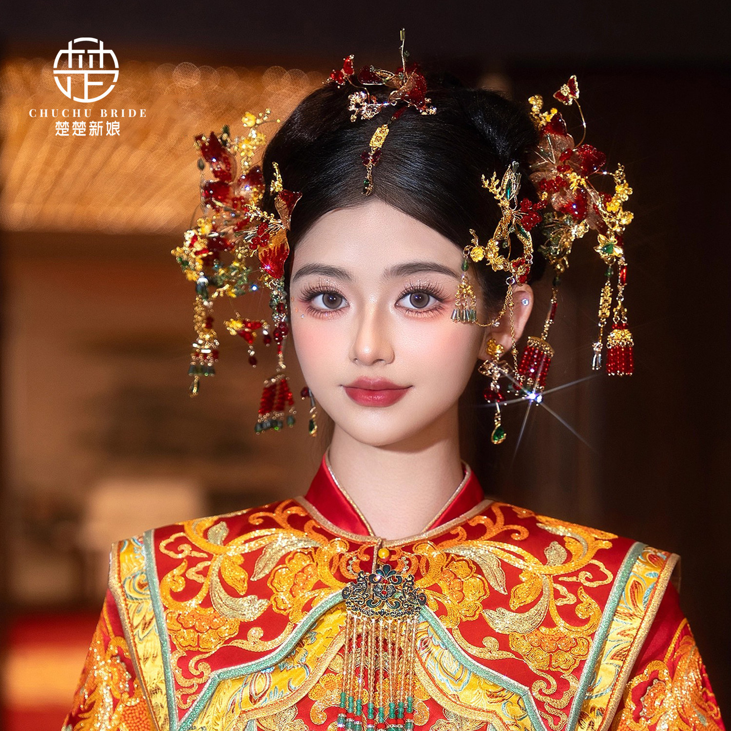 秀禾头饰新中式新娘头饰结婚简单大气秀禾服头饰龙凤褂头饰配饰
