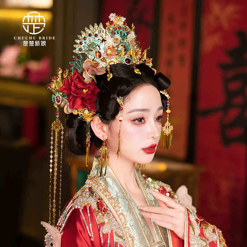 新款中式奢华重工大气头饰汉服婚礼新娘凤冠明制头饰皇后大婚发冠