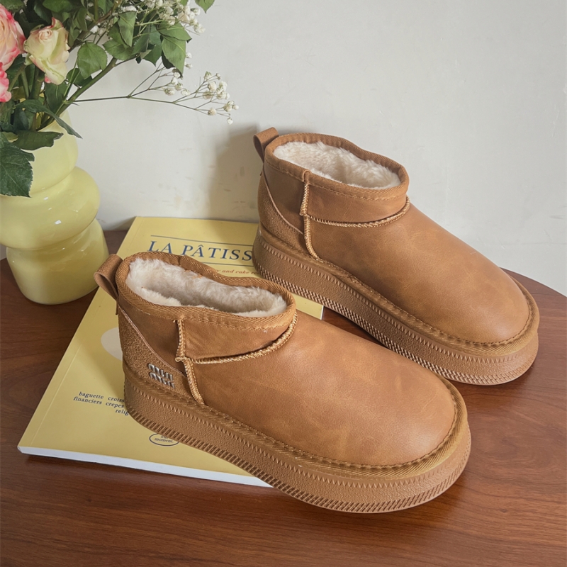 小黄桃PU雪地靴厚底加厚保暖