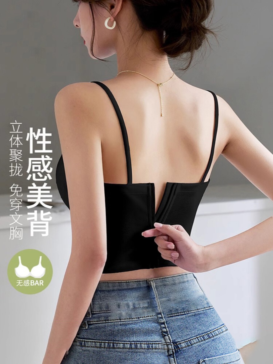 黑色拉炼背心妇女的内穿秋季衬垫美丽的背部胸罩所有在一起的亲密