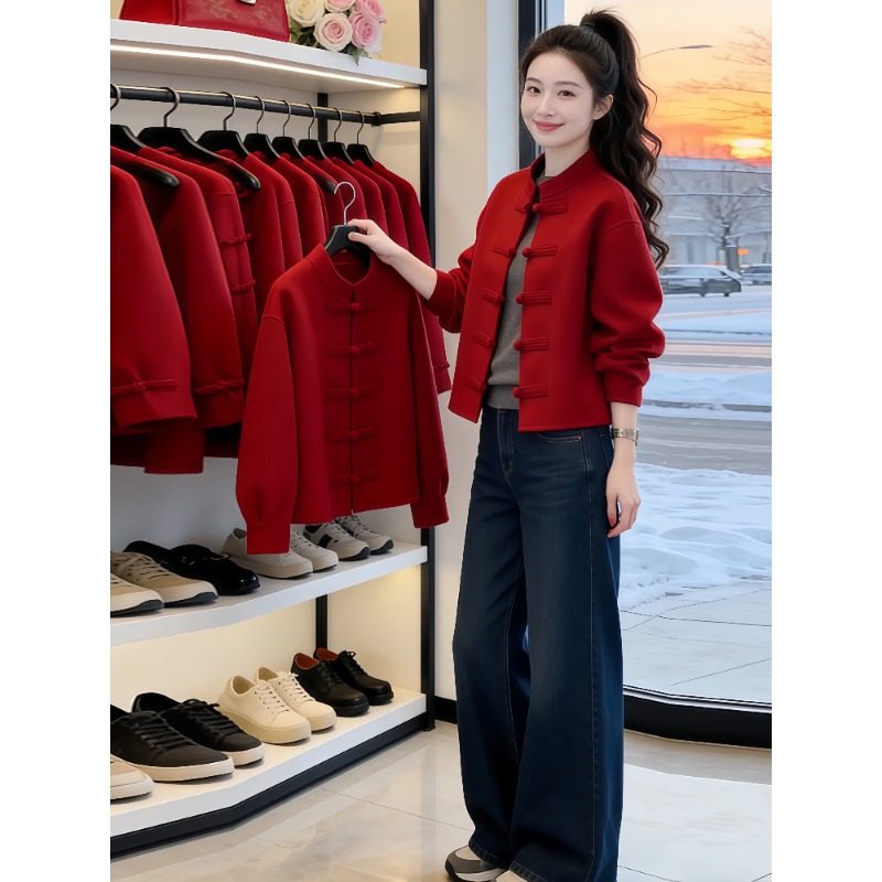 新中式国风盘扣红色外套秋2026新款本命年新年红今年流行上0115k,女装/女士精品,T恤,淘宝优惠券,粉丝福利购,淘宝优惠卷
