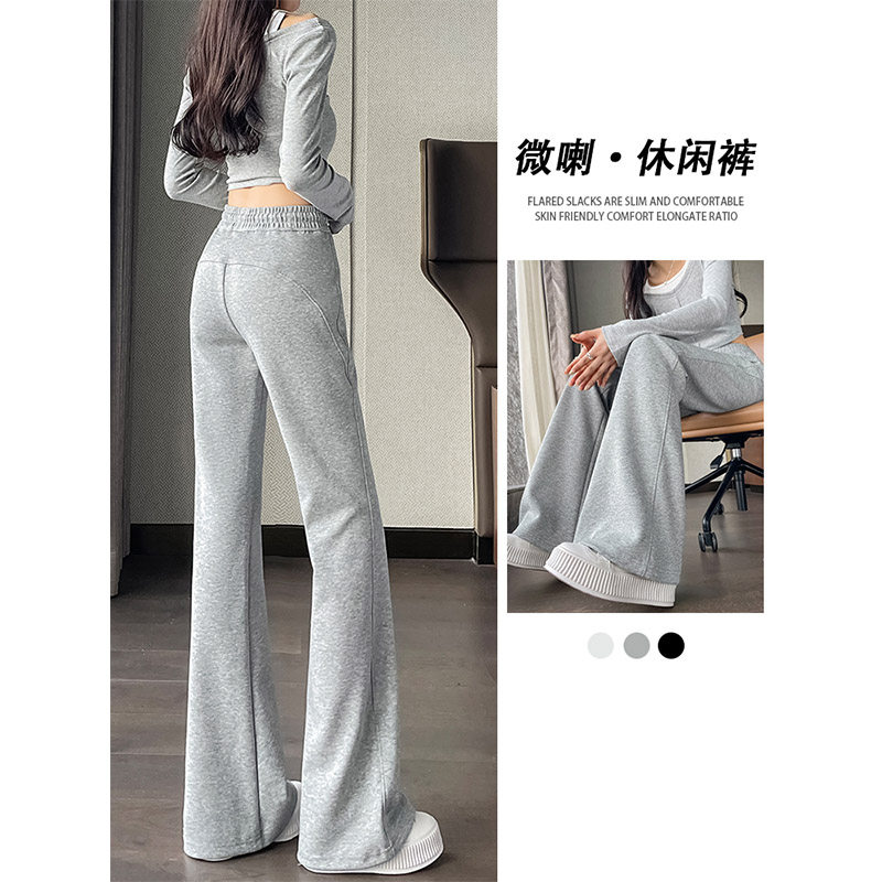 灰色微喇运动裤女2024秋冬新款小个子高腰显瘦休闲喇叭裤加绒卫裤