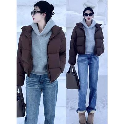 灰色连帽短款内搭加绒卫衣女2025新款秋冬加厚小个子正肩修身上衣