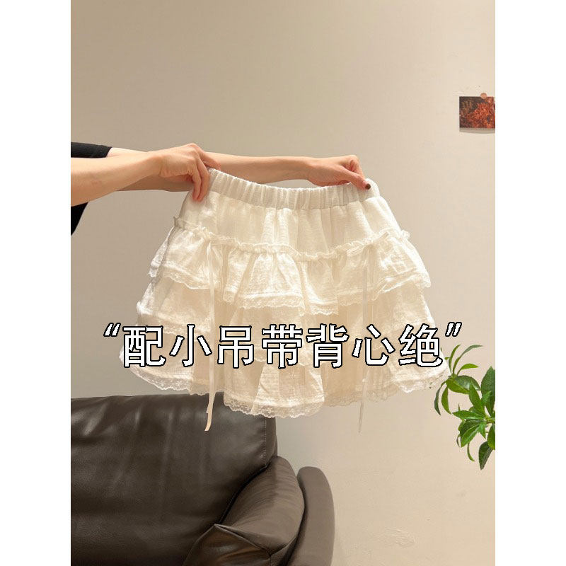 芭蕾风白色高腰蕾丝蛋糕裙女2026夏纯欲辣妹网纱蓬蓬a字半身短裙
