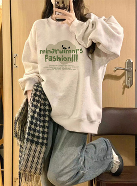 美式圆领卫衣女2025春季新款宽松休闲慵懒风overseas套头印花上衣