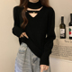 显瘦长袖 半高领针织衫 女春秋洋气挂脖镂空内搭宽松大码 打底0109u1