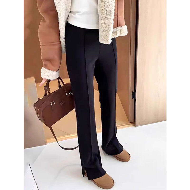加绒加厚黑色西装微喇裤女秋冬大码胖mm显瘦休闲弹力窄版直筒裤子