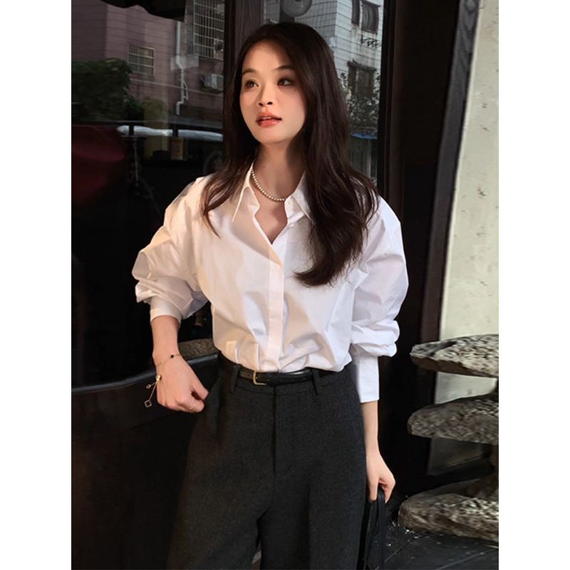 白色衬衫女秋装2025年新款韩系衬衣设计感小众高级感法式长袖上衣