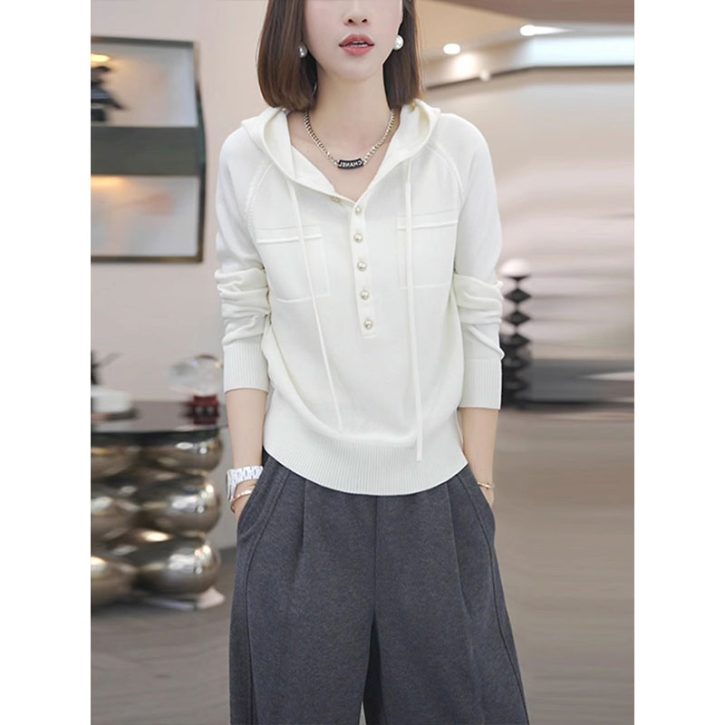 半开领连帽针织衫女装2025秋季穿搭大码胖mm帽衫显瘦遮肉休闲卫衣