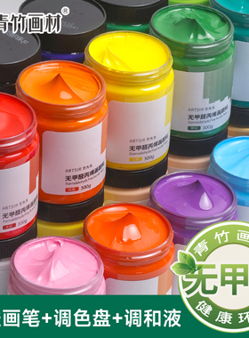 青竹丙烯颜料防水墙绘专用防晒diy肌理画纺织鞋涂鸦材料白色金色染料夜光荧光儿童油画画画套装官方油漆颜料