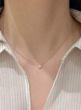 18K金超闪六爪项链女AU750玫瑰金
