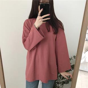 个性秋装新款韩版宽松纯色长袖t恤女秋衣外穿学生百搭上衣服女潮T