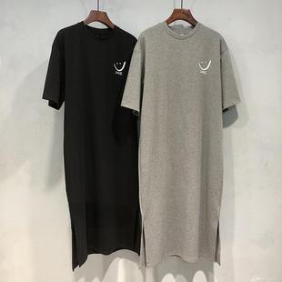 百搭短袖 新款 宽松韩版 韩式 连衣裙T恤女潮t 个性 印花开叉中长款 夏季