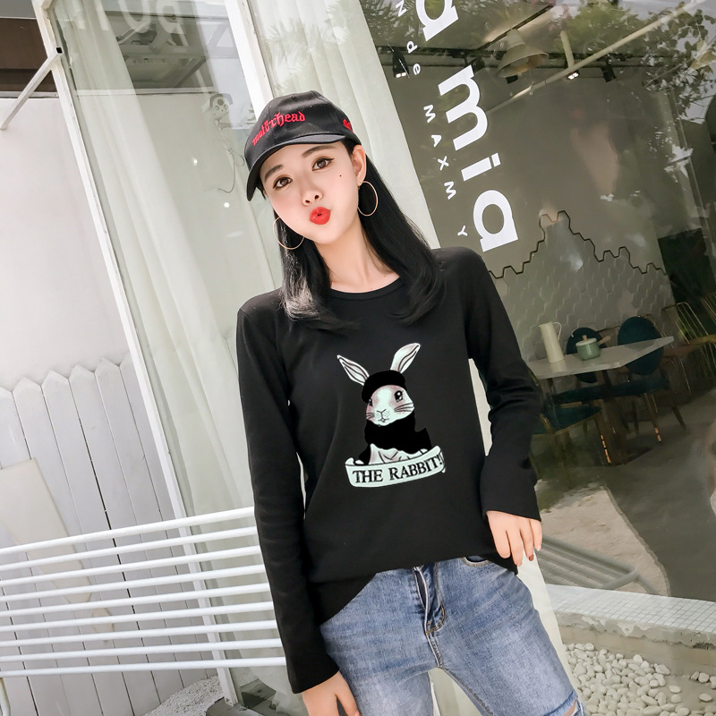 个性班服秋新款韩版卡通兔子印花长袖t恤女学生女装上衣打底衫潮T